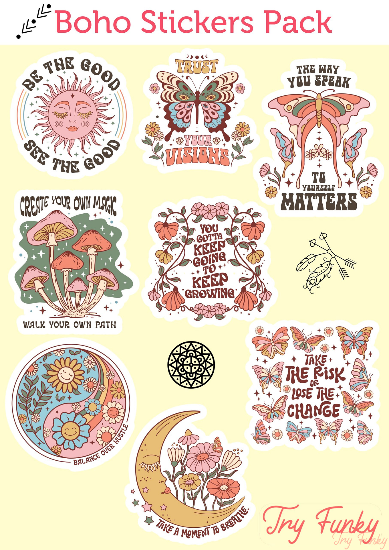 Bohemian Stickers, Boho Stickers, Boho Sticker Pack