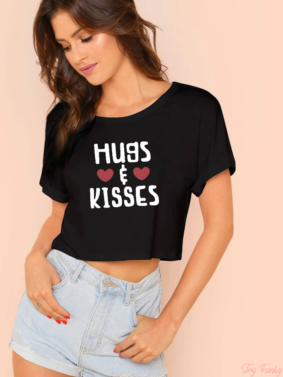 Hugs & Kisses Black Crop Top - TryFunky